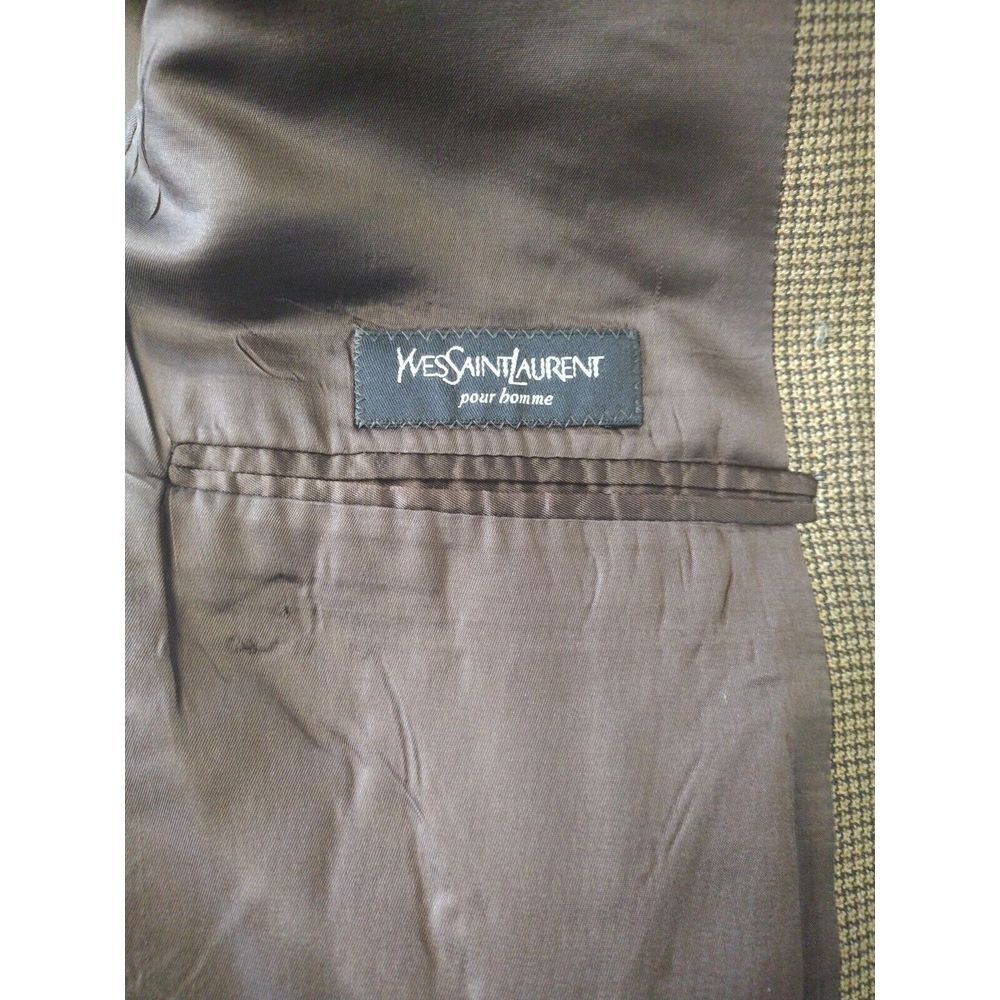 Yves Saint Laurent Jacket Blazer Men‎ 44R Brown Black 3 Button Double Vent Wool - Picture 9 of 9